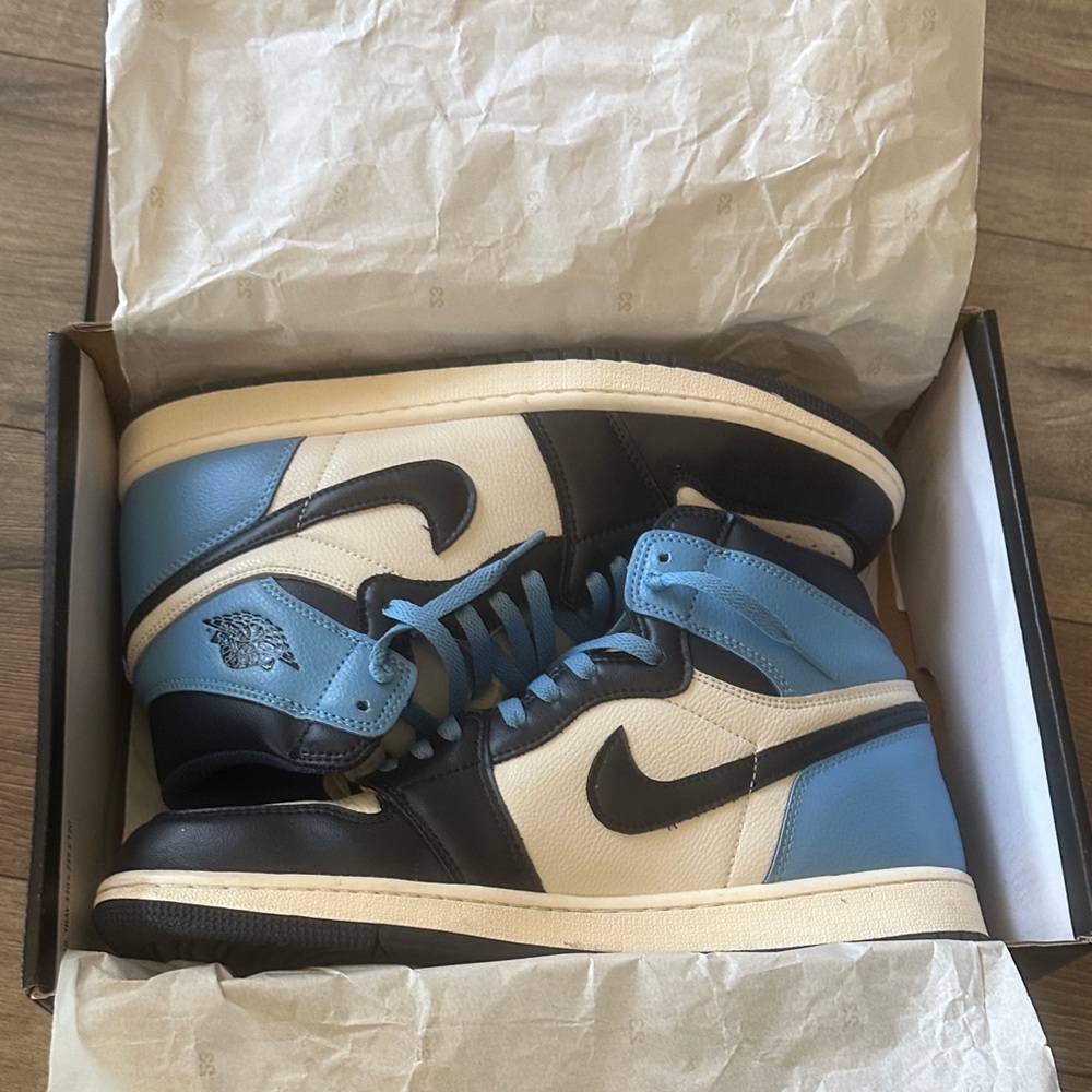 Nike Men's Light Blue and Black Air Jordan Ones